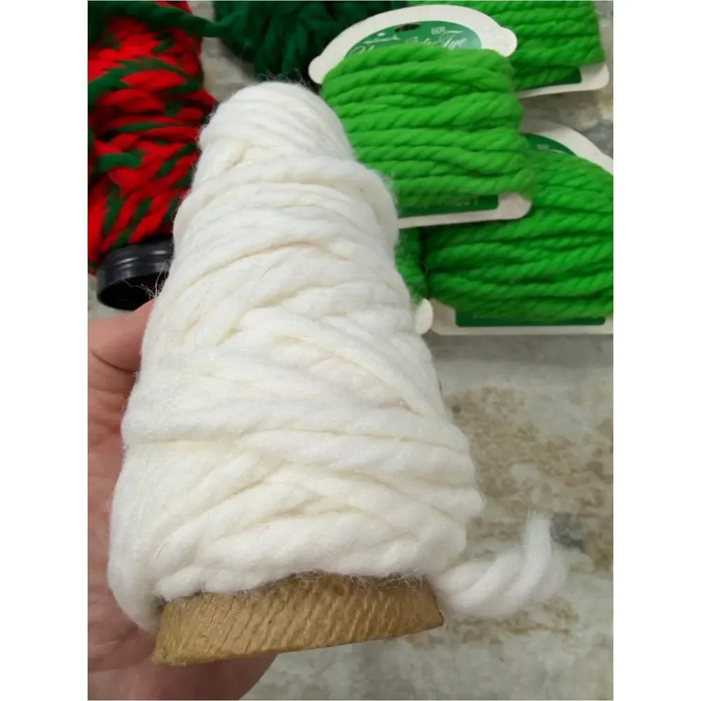 Vintage Hallmark Yarn Gift Tie Lot Christmas Red Green White Craft Wrap